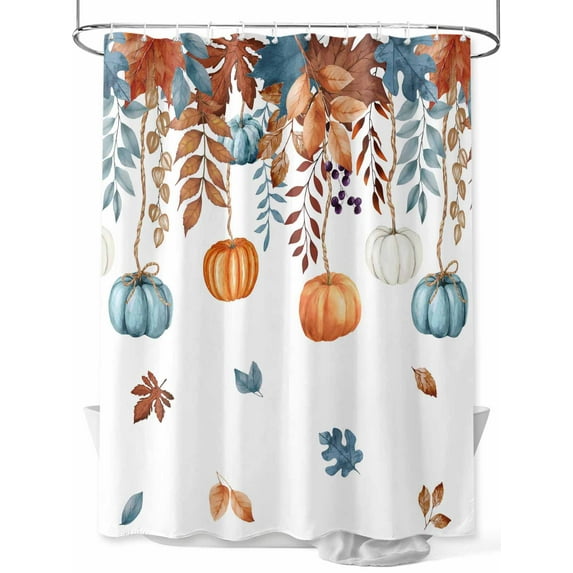 Fsddascl Orange Blue Pumpkins Fall Shower Curtain Set - 72" x 78" Washable Bathtub Curtain with 12 Hooks, Weeping Botanical Thanksgiving Waterproof Fabric Stall Shower Curtains for Bathroom/Bathtub