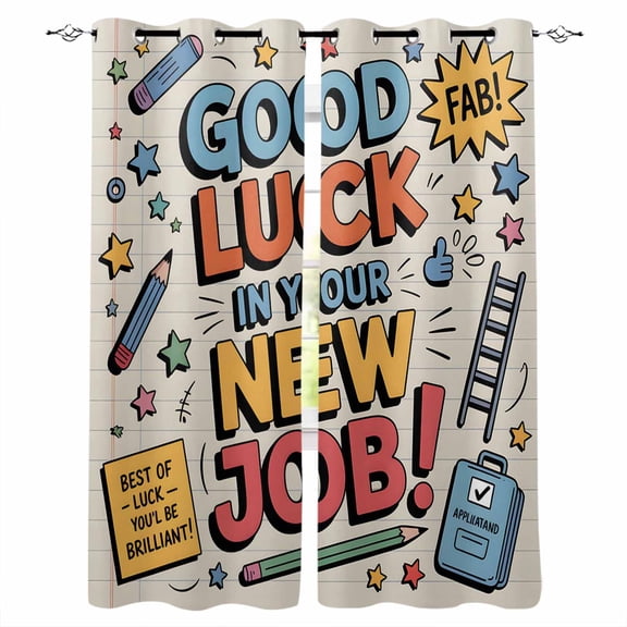 Fsddascl Orange Blue Words Blackout Curtains for Bedroom/Living Room, Thermal Insulated Kitchen Curtains, Funny Words Cartoon Luck Grommet Darkening Window Treatment Drapes 52"x84"x2