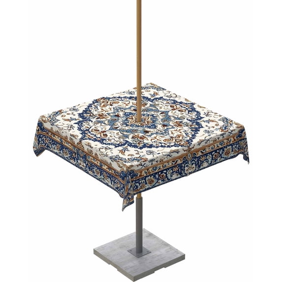 Fsddascl Orange Brown Southwestern Outdoor Tablecloth - 54x54 Inch Square Dining Table Cover, Boho Traditional Ethnic Classical Waterproof Outdoor Table Cloth with Umbrella Hole & Zipper for Patio