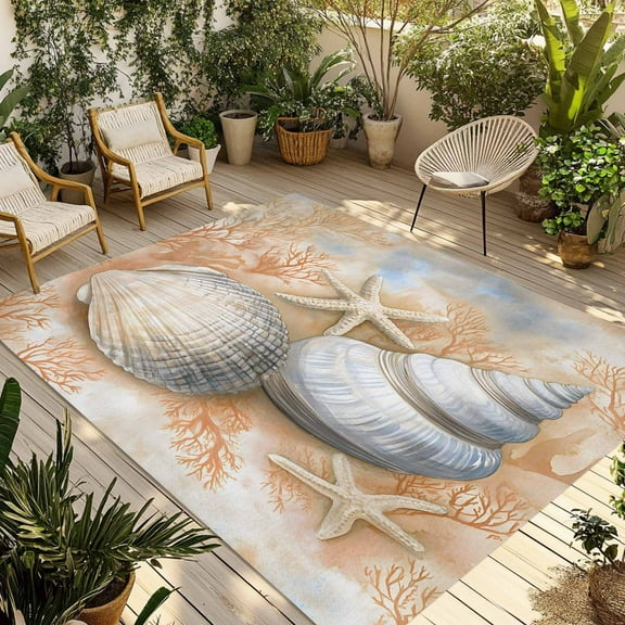 Blue Coastal Outdoor Rug for Patio/Deck/Porch, Non-Slip Large Area Rug ...