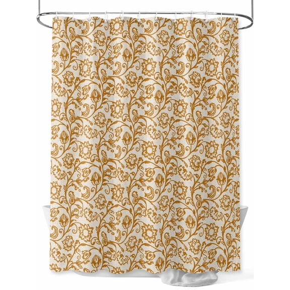 Fsddascl Orange Floral Shower Curtain Set - 48" x 72" Washable Bathtub Curtain with 12 Hooks, Vintage Art Flowers Pattern Flower Waterproof Fabric Stall Shower Curtains for Bathroom/Bathtub Décor