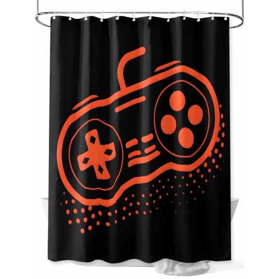 Fsddascl Orange Game Controller Shower Curtain Set - Long 72" x 84" Washable Bathtub Curtain with 12 Hooks, Modern Art Gaming Handheld Black Waterproof Fabric Stall Shower Curtains for Bathroom