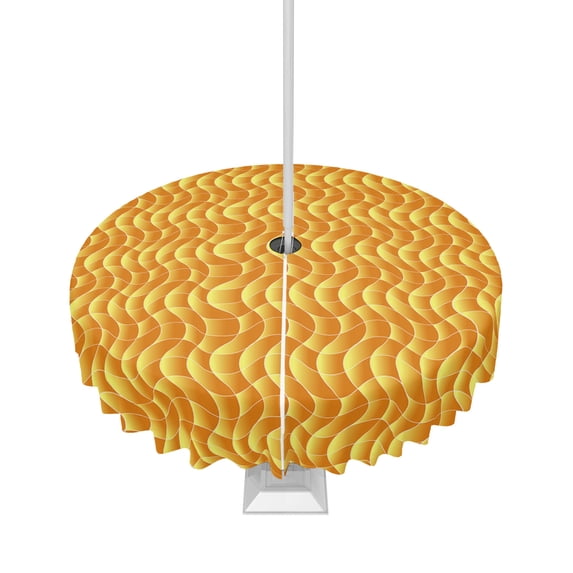 Fsddascl Orange Geometric Outdoor Tablecloth - 54 Inch Round Dining Table Cover, Modern Moire Abstract Art Aesthetics Waterproof Outdoor Table Cloth with Umbrella Hole & Zipper for Picnic/Patio