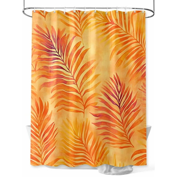 Fsddascl Orange Leaf Shower Curtain Set - Extra Long 72" x 96" Washable Bathtub Curtain with 12 Hooks, Tropical Botanical Palm Leaf Pastoral Waterproof Fabric Stall Shower Curtains for Bathroom