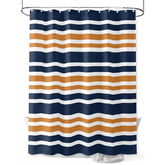Fsddascl Orange Navy Blue Striped Shower Curtain Set - Extra Long 72" x 96" Washable Bathtub Curtain with 12 Hooks, Gradient Horizontal Lines Waterproof Fabric Stall Shower Curtains for Bathroom
