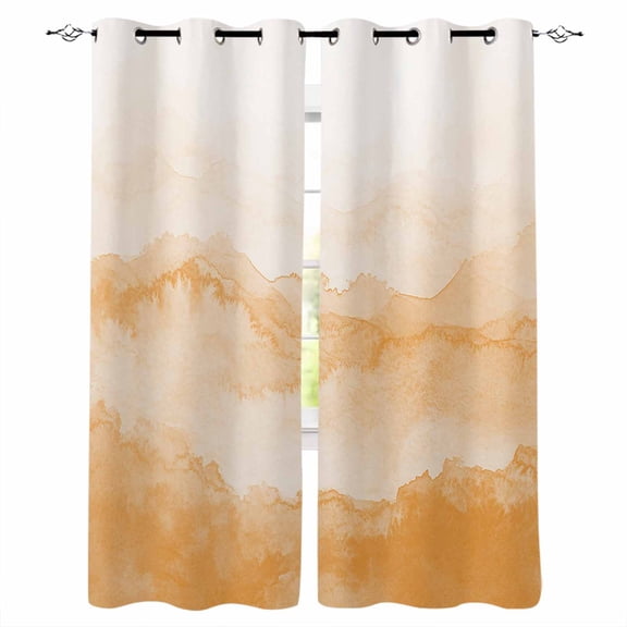 Fsddascl Orange Ombre Mountain Blackout Curtains for Bedroom/Living Room, Thermal Insulated Kitchen Curtains, Nature Abstract Art Marble Gradient Grommet Darkening Window Treatment Drapes 42"x63"x2