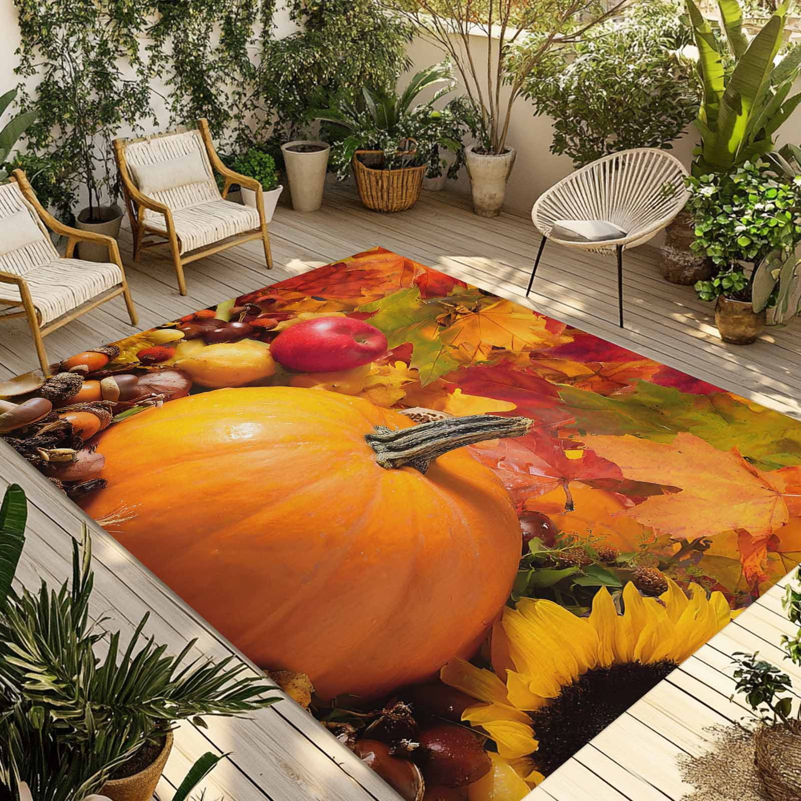 Fsddascl Orange Pumpkin Outdoor Rug for Patio/Deck/Porch, Non-Slip ...