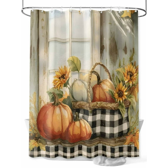 Fsddascl Orange Pumpkins Fall Shower Curtain Set - 48" x 72" Washable Bathtub Curtain with 12 Hooks, Thanksgiving Botanical Leaf Oil Painting Waterproof Fabric Stall Shower Curtains for Bathroom