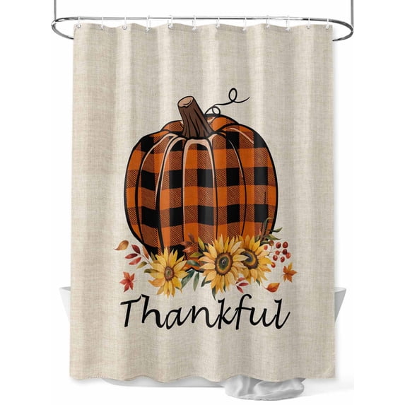 Fsddascl Orange Pumpkins Fall Shower Curtain Set - Long 72" x 84" Washable Bathtub Curtain with 12 Hooks, Thanksgiving Sunflowers Vintage Plaid Waterproof Fabric Stall Shower Curtains for Bathroom