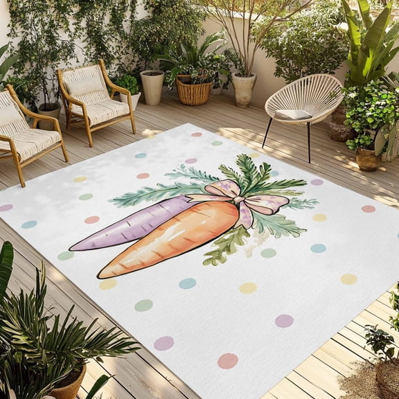 Fsddascl Orange Purple Carrot Outdoor Rug for Patio/Deck/Porch, Non-Slip Large Area Rug 5 x 8 Ft, Farmhouse Colorful Polka Dots Indoor Outdoor Rugs Washable Area Rugs, Reversible Camping Rug Carpet
