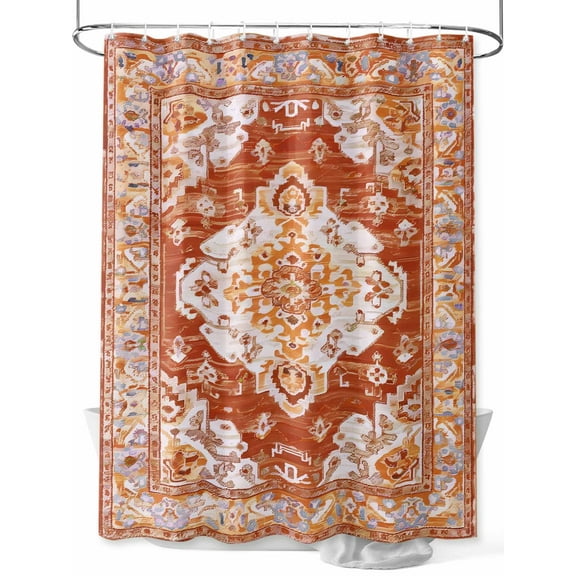Fsddascl Orange Red Boho Shower Curtain Set - 66" x 72" Washable Bathtub Curtain with 12 Hooks, Ethnic Geometric Middle Century Art Waterproof Fabric Stall Shower Curtains for Bathroom/Bathtub