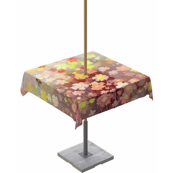 Fsddascl Orange Spring Floral Outdoor Tablecloth - 54x54 Inch Square Dining Table Cover, Modern Oil Painted Daisy Botanical Waterproof Outdoor Table Cloth with Umbrella Hole & Zipper for Patio