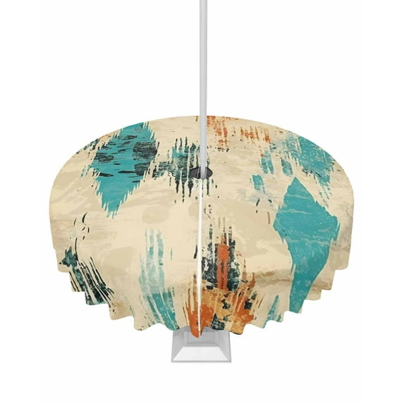 Fsddascl Orange Teal Red Outdoor Tablecloth - 60 Inch Round Dining Table Cover, Boho Modern Abstract Splashing Art Waterproof Outdoor Table Cloth with Umbrella Hole & Zipper for Picnic/Patio/Party