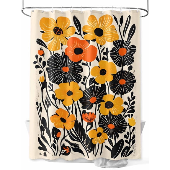 Fsddascl Orange Yellow Black Shower Curtain Set - 72" x 78" Washable Bathtub Curtain with 12 Hooks, Botanical Summer Tropical Leaf Waterproof Fabric Stall Shower Curtains for Bathroom/Bathtub Décor