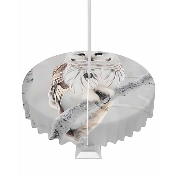 Fsddascl Owl On Branch Outdoor Tablecloth - 54 Inch Round Dining Table Cover, Framhouse Winter Landscape Tree Birds Waterproof Outdoor Table Cloth with Umbrella Hole & Zipper for Picnic/Patio/Party