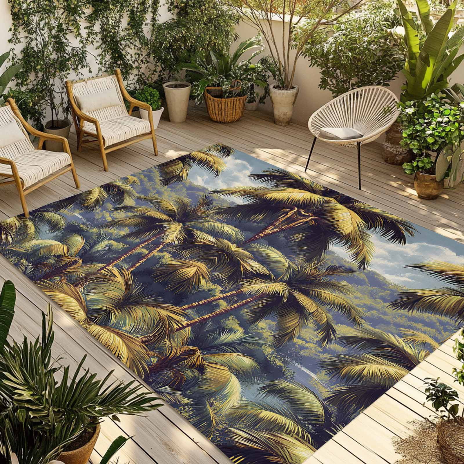 Fsddascl Palm Tree Outdoor Rug for Patio/Deck/Porch, Non-Slip Large ...