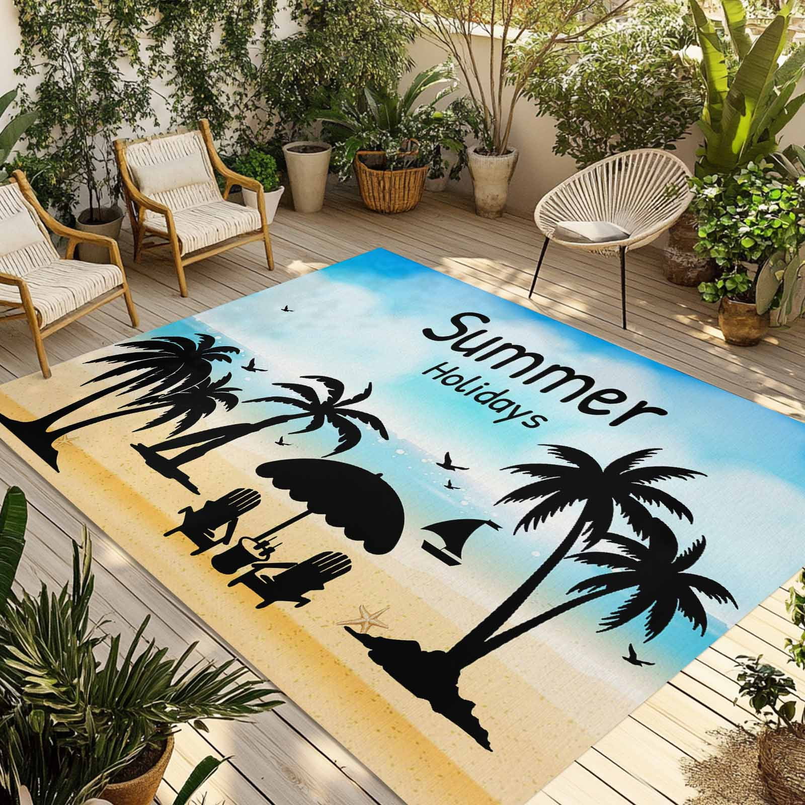 Fsddascl Palm Trees Silhouette Outdoor Rug for Patio/Deck/Porch, Non ...