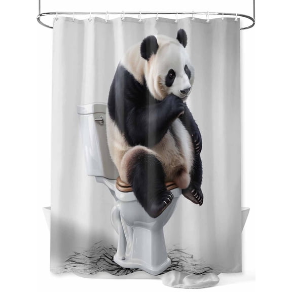 Fsddascl Panda Shower Curtain Set - 48" x 72" Washable Bathtub Curtain with 12 Hooks, Modern Animal Sit on Toilet Flowers Oil Painting Waterproof Fabric Stall Shower Curtains for Bathroom/Bathtub