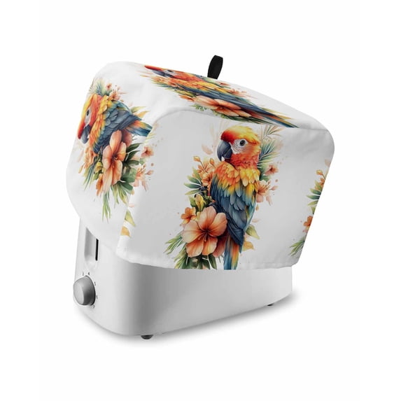 Fsddascl Parrot Toaster Cover 4 Slice, Large Kitchen Appliance Covers, Spring Floral Botanical Blossom Motif Toaster Oven Cover with Loop, Bread Machine Cover Polyester Dust Cover Protection