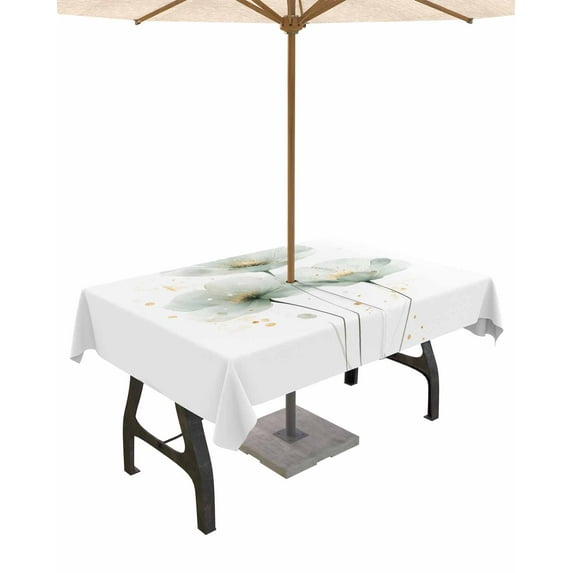 Fsddascl Pastoral Spring Floral Outdoor Tablecloth - 60x84 Inch Rectangle Dining Table Cover, Watercolor Flower Elegant Waterproof Outdoor Table Cloth with Umbrella Hole & Zipper for Picnic/Patio