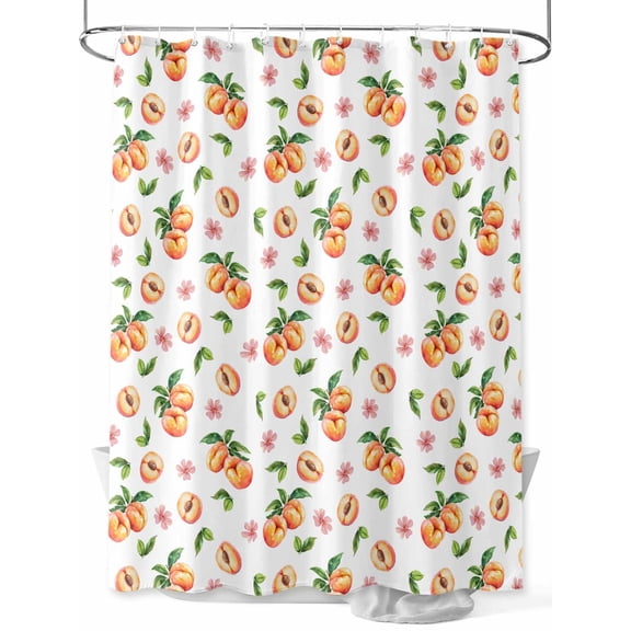 Fsddascl Peaches Flower Shower Curtain Set - 48" x 72" Washable Bathtub Curtain with 12 Hooks, Pink Floral Blossom Summer Spring Fruit Waterproof Fabric Stall Shower Curtains for Bathroom/Bathtub