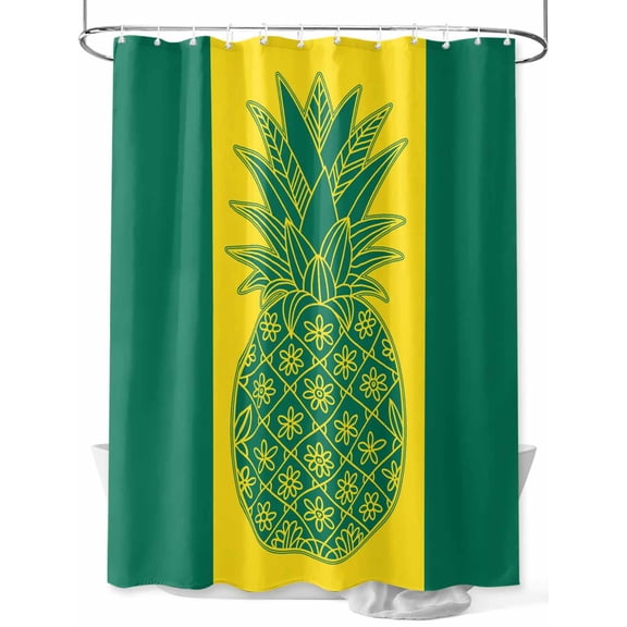 Fsddascl Pineapple Shower Curtain Set - Small 36" x 72" Washable Bathtub Curtain with 12 Hooks, Boho Tropical Dark Green Yellow Stripe Summer Waterproof Fabric Stall Shower Curtains for Bathroom