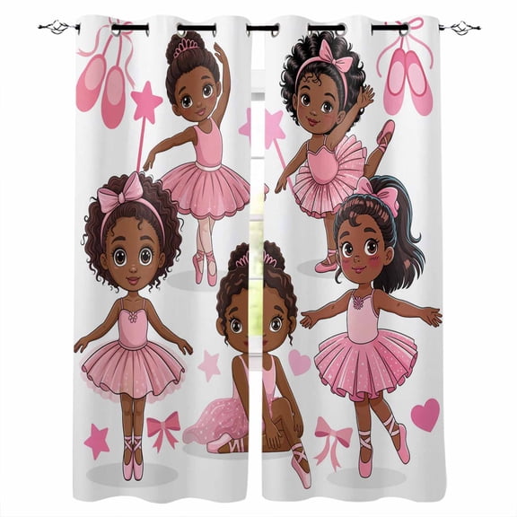 Fsddascl Pink Ballet Dancer Blackout Curtains for Bedroom/Living Room, Thermal Insulated Kitchen Curtains, Cute Cartoon Girls Bow-knot Love Star Grommet Darkening Window Treatment Drapes 42"x63"x2