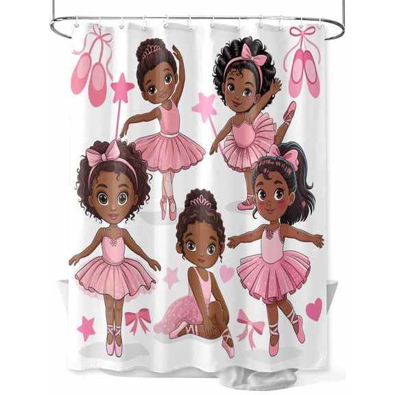 Fsddascl Pink Ballet Dancer Shower Curtain Set - Small 36" x 72" Washable Bathtub Curtain with 12 Hooks, Cute Cartoon Girls Bow-knot Love Star Waterproof Fabric Stall Shower Curtains for Bathroom