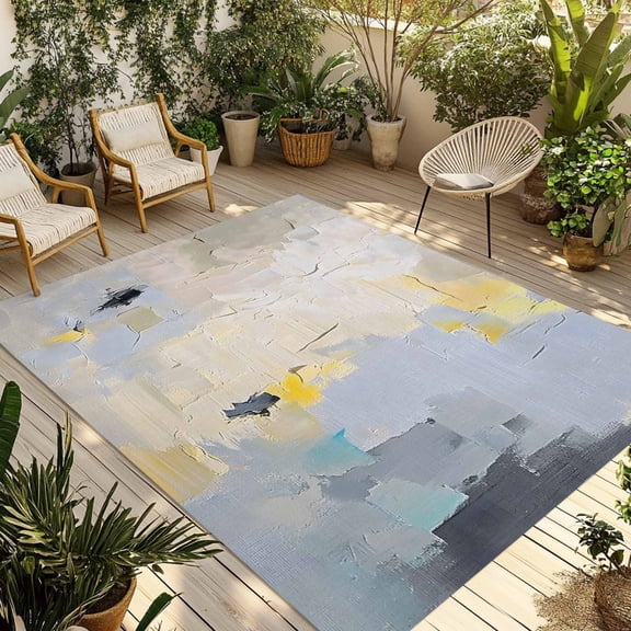 Fsddascl Pink Blue Outdoor Rug for Patio/Deck/Porch, Non-Slip Large Area Rug 5 x 8 Ft, Modern Abstract Oil Painting Art Indoor Outdoor Rugs Washable Area Rugs, Reversible Camping Rug Carpet Runner