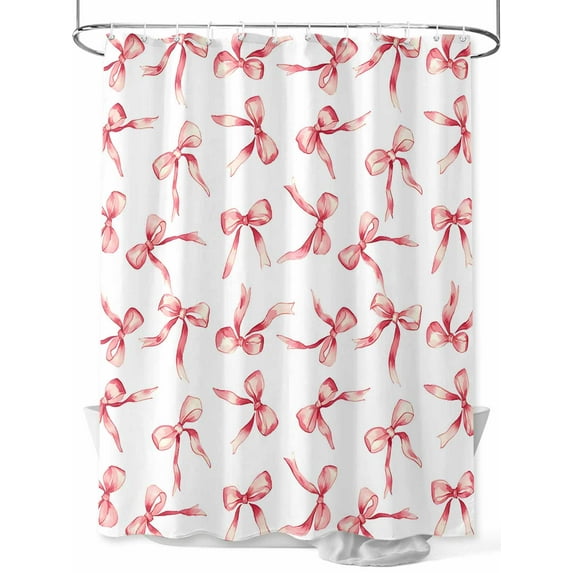 Fsddascl Pink Bow Ribbon Shower Curtain Set - Long 72" x 84" Washable Bathtub Curtain with 12 Hooks, Vintage Modern Art Bowknot Waterproof Fabric Stall Shower Curtains for Bathroom/Bathtub Décor