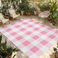 thumbnail image 1 of Fsddascl Pink Checkered Outdoor Rug for Patio/Deck/Porch, Non-Slip Large Area Rug 5 x 8 Ft, Pink White Buffalo Plaid Indoor Outdoor Rugs Washable Area Rugs, Reversible Camping Rug Carpet Runner, 1 of 5