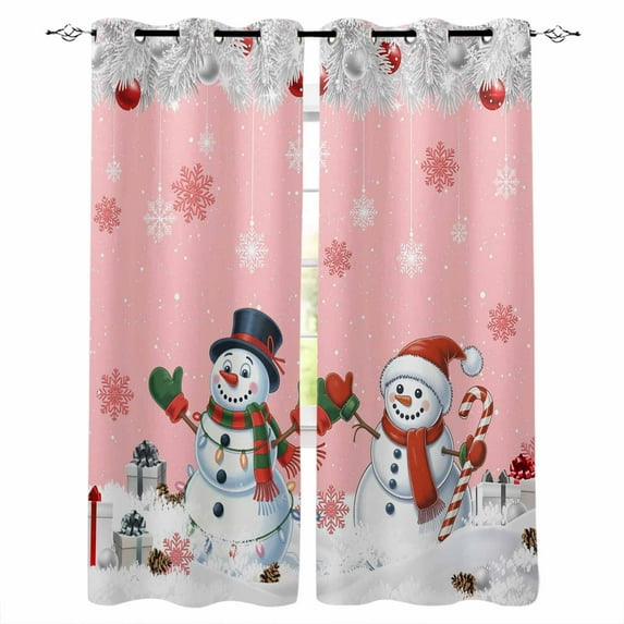Fsddascl Pink Christmas Blackout Curtains for Bedroom/Living Room, Thermal Insulated Kitchen Curtains, Xmas Balls Snowflake Snowman Grommet Darkening Window Treatment Drapes 27.5"x39"x2