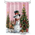 thumbnail image 1 of Fsddascl Pink Christmas Shower Curtain Set - Extra Long 72" x 96" Washable Bathtub Curtain with 12 Hooks, Xmas Snowman Tree Elk Snowflake Waterproof Fabric Stall Shower Curtains for Bathroom/Bathtub, 1 of 6