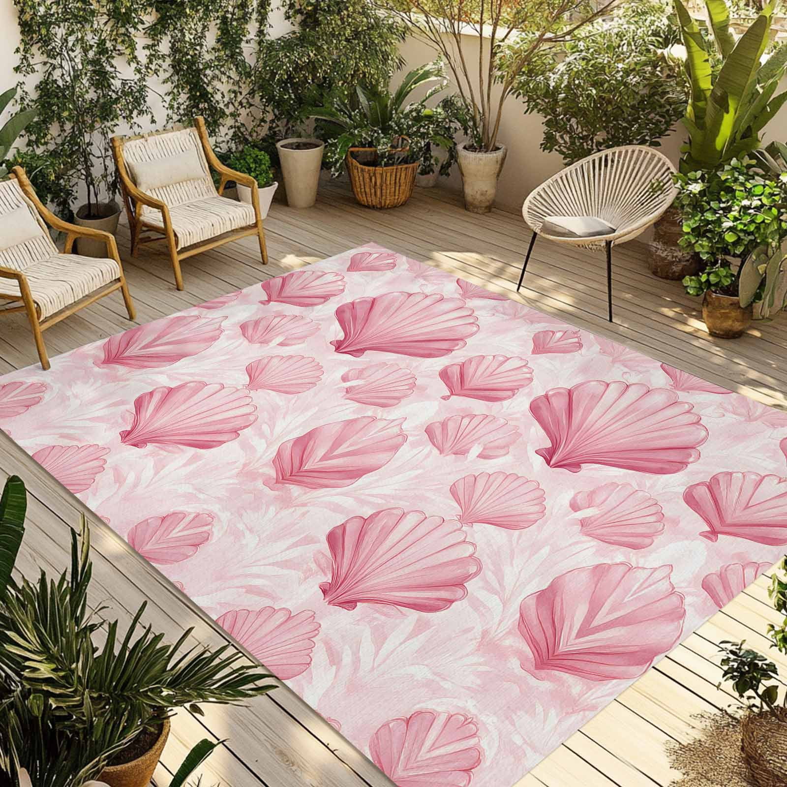 Fsddascl Pink Coastal Outdoor Rug for Patio/Deck/Porch, Non-Slip Large ...