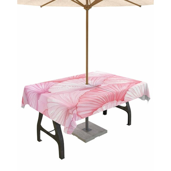 Fsddascl Pink Coastal Outdoor Tablecloth - 54x80 Inch Rectangle Dining Table Cover, Summer Nautical Shell Seaside Beach Waterproof Outdoor Table Cloth with Umbrella Hole & Zipper for Picnic/Patio