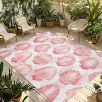Fsddascl Pink Coastal Shell Outdoor Rug for Patio/Deck/Porch, Non-Slip Large Area Rug 4 x 6 Ft, Nautical Ocean Summer Beach Sea Indoor Outdoor Rugs Washable Area Rugs, Reversible Camping Rug Carpet