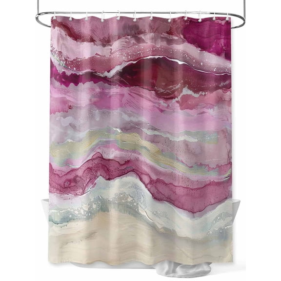 Fsddascl Pink Coastal Shower Curtain Set - Small 36" x 72" Washable Bathtub Curtain with 12 Hooks, Summer Beach Nautical Abstract Art Waterproof Fabric Stall Shower Curtains for Bathroom/Bathtub