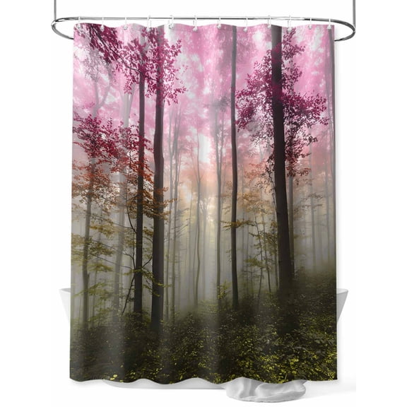 Fsddascl Pink Forest Shower Curtain Set - Standard 72" x 72" Washable Bathtub Curtain with 12 Hooks, Vintage Foggy Woods Tree Waterproof Fabric Stall Shower Curtains for Bathroom/Bathtub Décor