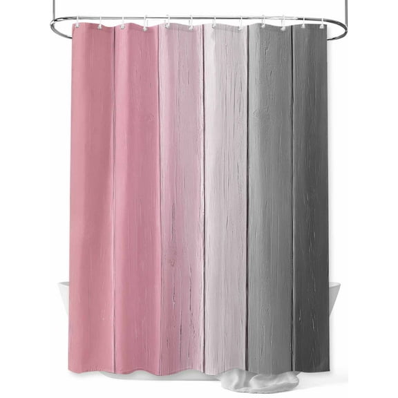 Fsddascl Pink Gray Ombre Shower Curtain Set - Small 36" x 72" Washable Bathtub Curtain with 12 Hooks, Vintage Country Wooden Waterproof Fabric Stall Shower Curtains for Bathroom/Bathtub Décor