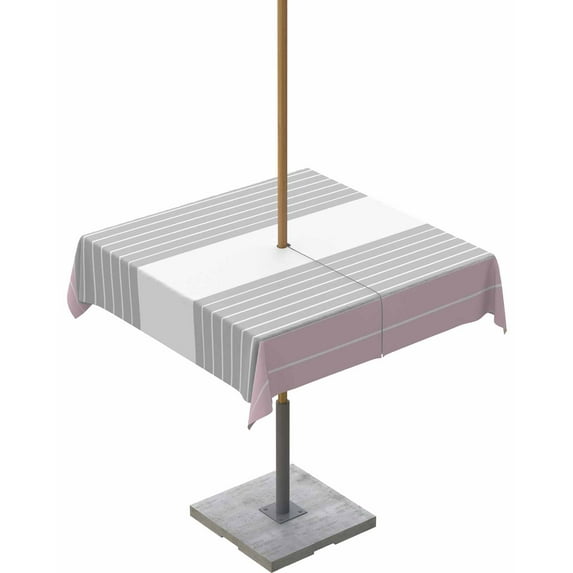 Fsddascl Pink Grey Stripe Outdoor Tablecloth - 60x60 Inch Square Dining Table Cover, Modern Art Horizontal Striped Waterproof Outdoor Table Cloth with Umbrella Hole & Zipper for Picnic/Patio/Party