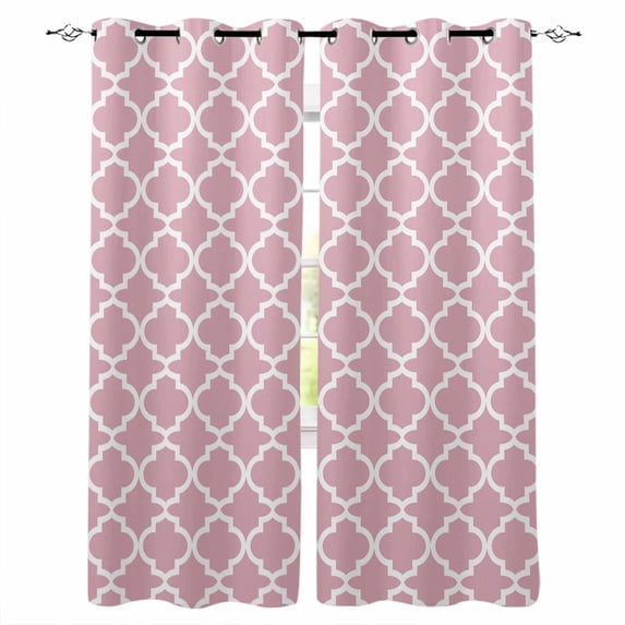 Fsddascl Pink Moroccon Blackout Curtains for Bedroom/Living Room, Thermal Insulated Kitchen Curtains, Romantic Minimalist Modern Aesthetic Grommet Darkening Window Treatment Drapes 52"x96"x2