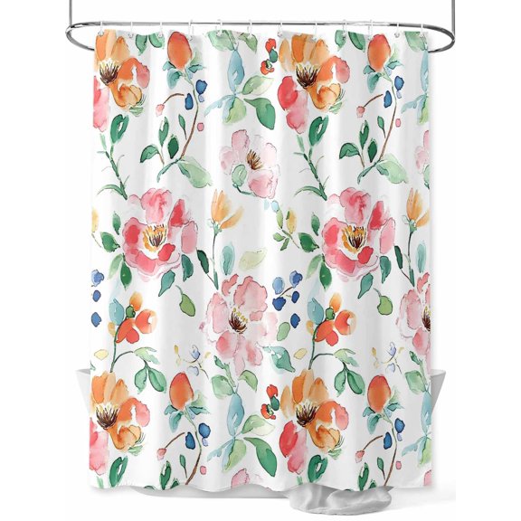 Fsddascl Pink Orange Floral Shower Curtain Set - 72" x 78" Washable Bathtub Curtain with 12 Hooks, Summer Botanical Flower Leaf Waterproof Fabric Stall Shower Curtains for Bathroom/Bathtub Décor