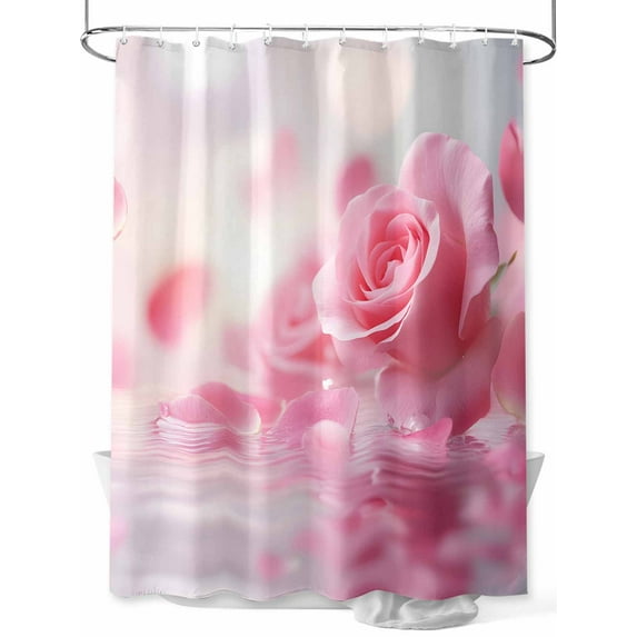 Fsddascl Pink Rose Fantasy Shower Curtain Set - Standard 72" x 72" Bathtub Curtain with 12 Hooks, Elegance Floral Romantic Reflection Waterproof Fabric Stall Shower Curtains for Bathroom/Bathtub