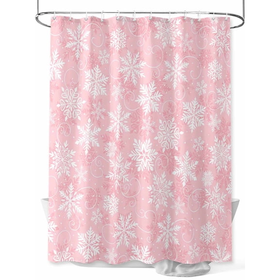Fsddascl Pink Snowflake Christmas Shower Curtain Set - Extra Long 72" x 96" Washable Bathtub Curtain with 12 Hooks, Xmas Winter Abstract Art Waterproof Fabric Stall Shower Curtains for Bathroom