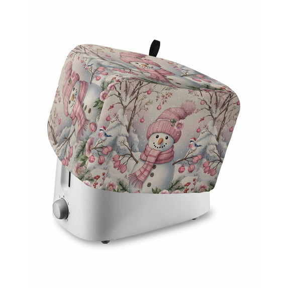 Fsddascl Pink Snowman Christmas Small Toaster Cover 2 Slice, Kitchen Appliance Covers, Xmas Floral Tree Snowflake Rustic Toaster Oven Cover with Loop, Bread Machine Cover Polyester Dust Cover