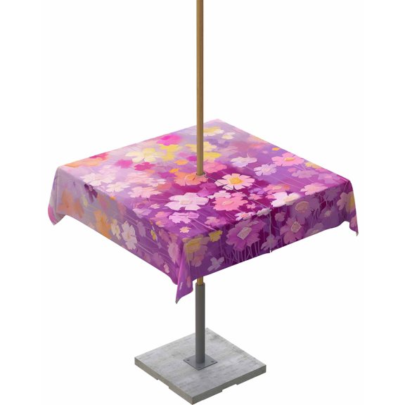 Fsddascl Pink Spring Floral Outdoor Tablecloth - 54x54 Inch Square Dining Table Cover, Modern Oil Painted Daisy Botanical Waterproof Outdoor Table Cloth with Umbrella Hole & Zipper for Picnic/Patio