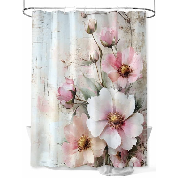 Fsddascl Pink Spring Floral Shower Curtain Set - 36" x 78" Washable Bathtub Curtain with 12 Hooks, Vintage Botanical Retro Flowers Waterproof Fabric Stall Shower Curtains for Bathroom/Bathtub Décor