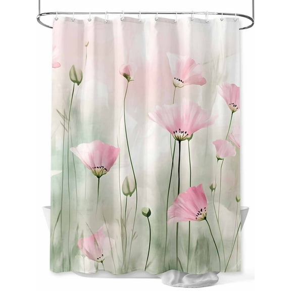 Fsddascl Pink Spring Floral Shower Curtain Set - 72" x 78" Washable Bathtub Curtain with 12 Hooks, Green Botanical Summer Watercolor Waterproof Fabric Stall Shower Curtains for Bathroom/Bathtub