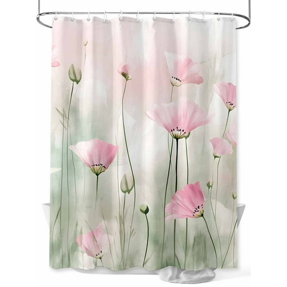 Fsddascl Pink Spring Floral Shower Curtain Set - Long 72" x 84" Washable Bathtub Curtain with 12 Hooks, Green Botanical Summer Watercolor Waterproof Fabric Stall Shower Curtains for Bathroom/Bathtub