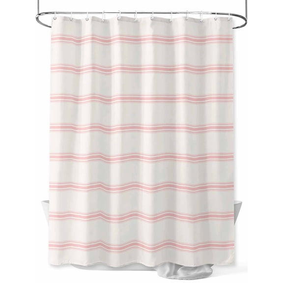 Fsddascl Pink Striped Shower Curtain Set - Long 72" x 84" Washable Bathtub Curtain with 12 Hooks, Rustic Pink Stripe Modern Art Beige Waterproof Fabric Stall Shower Curtains for Bathroom/Bathtub